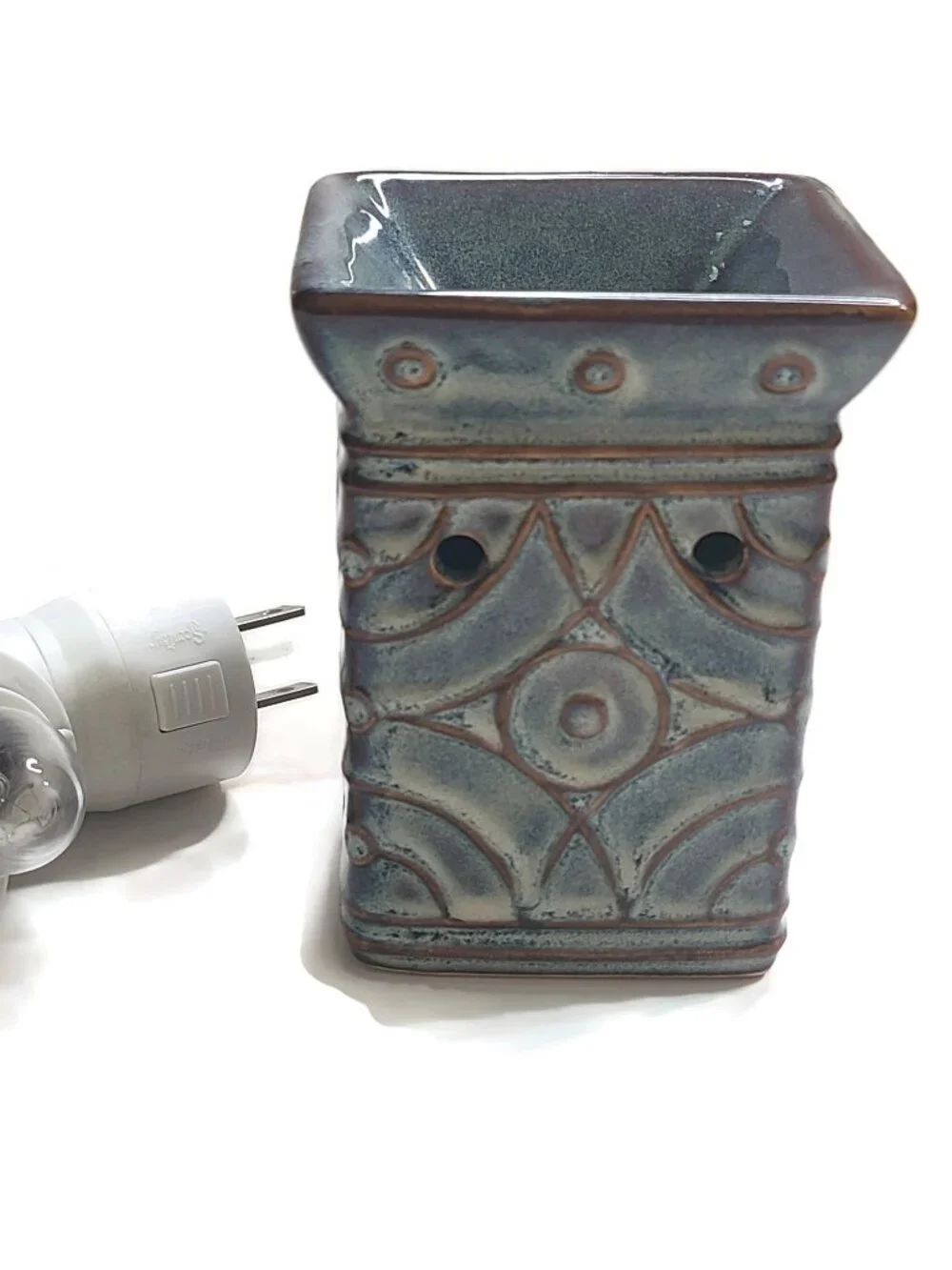 Scentsy LENORE Blue Brown Wall Plug In Mini Wax Warmer Aztec Geometric Retired